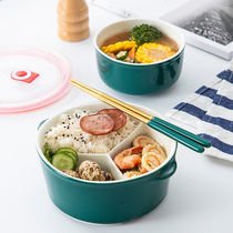 Ceramic sub-grid lunch box office worker with rice refreshing bowl separated microwave oven heating seal with lid lunch box kit