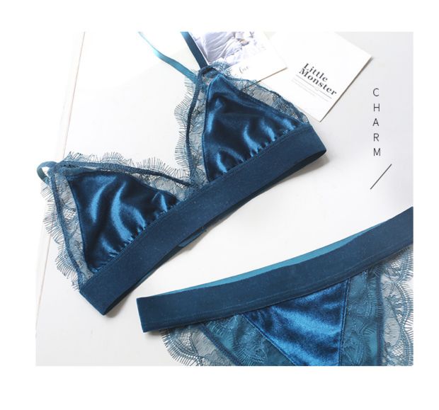 Pháp lông mi bên nhung siêu mỏng bralette tam giác cup bra đặt không có vòng thép mà không có áo ngực xốp quần lót nữ triumph