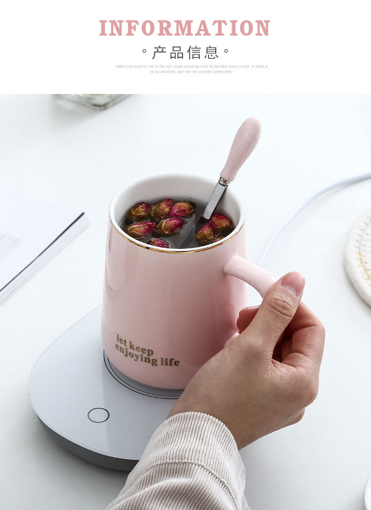 Bình giữ nhiệt thông minh 55 độ sưởi ấm sức khỏe ấm áp coaster in cốc có nắp muỗng gốm cốc đôi - Tách bình uống nước