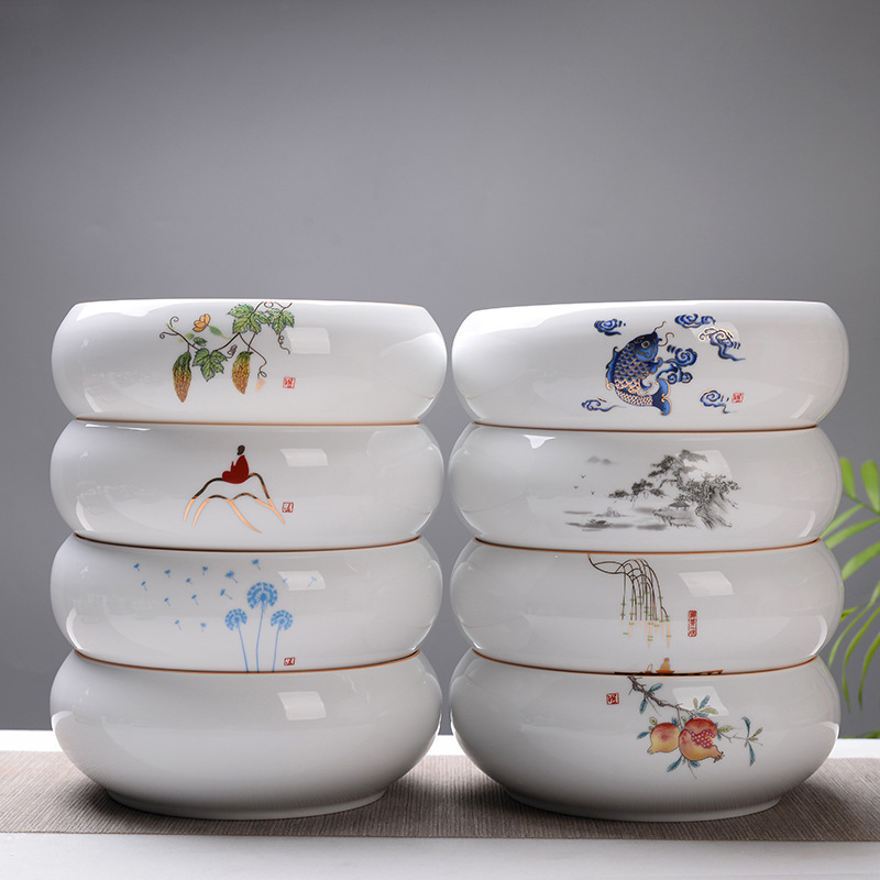 White porcelain tea wash large tea bowl wash cup bowl large pen wash extra large ceramic water bowl wash household kung fu tea set accessories