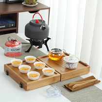 Portable travel tea set small suit with boiling kettle outdoor windproof gas cooking tea stove field on-board bubble tea cup