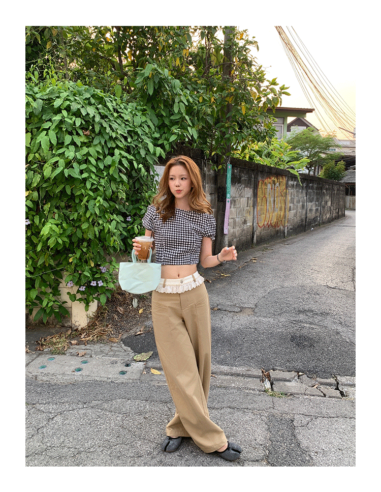 Tuuuh рубашка женская клетчатая с пуфовыми рукавами приталенная короткая блузка летняя