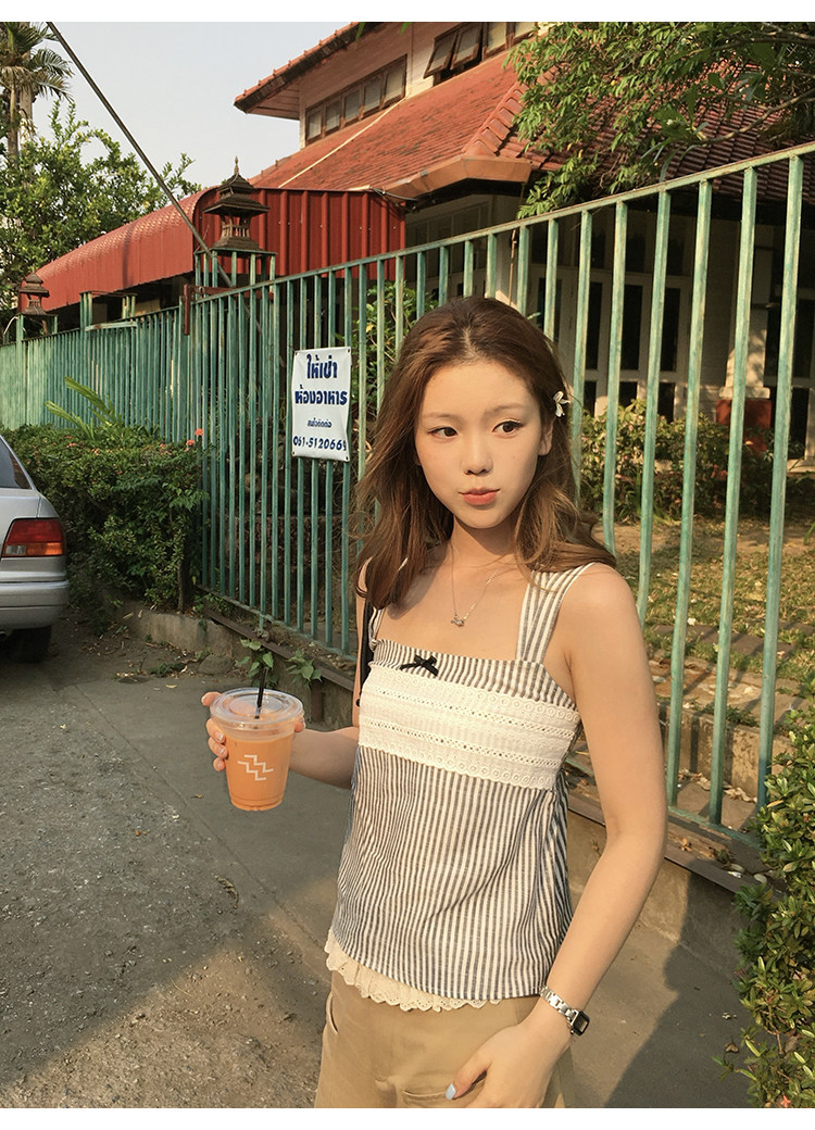 Tuuuh майка женская с квадратным вырезом в полоску без рукавов приталенная летняя