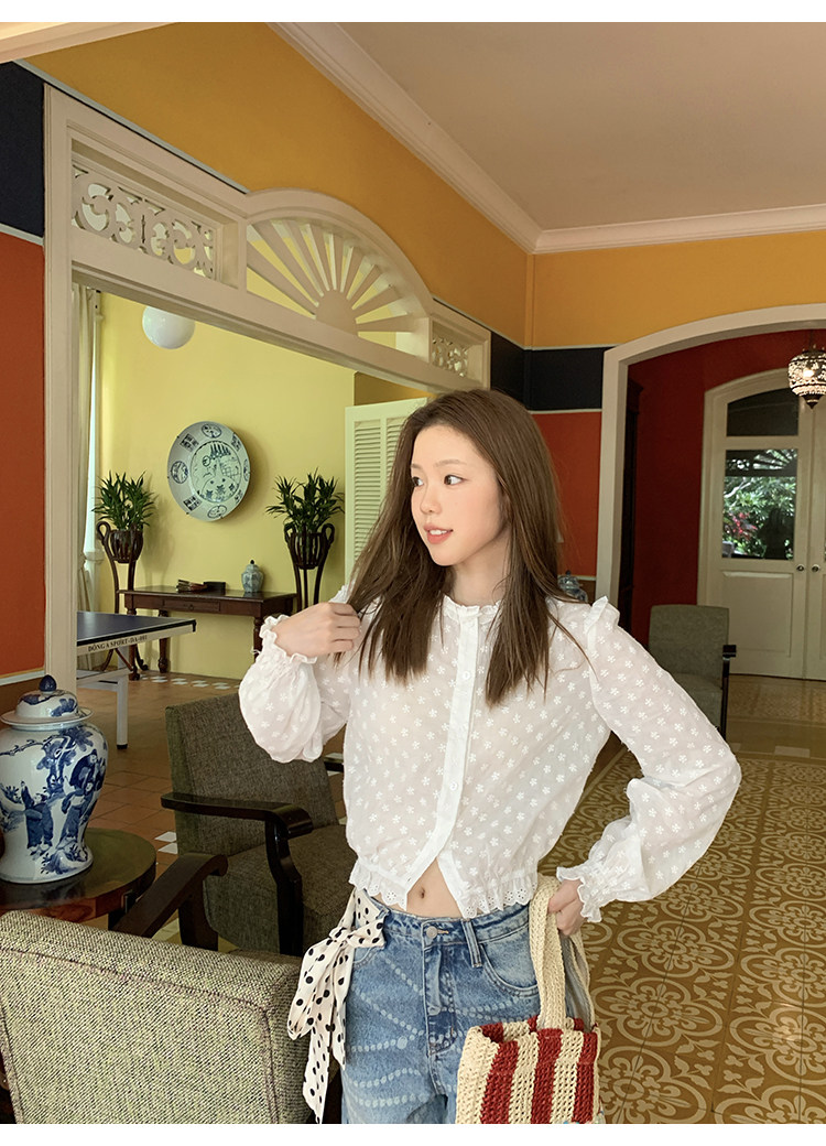 Tuuuh рубашка женская с французским кружевом круглый вырез длинный рукав весенняя новинка блузка базовая