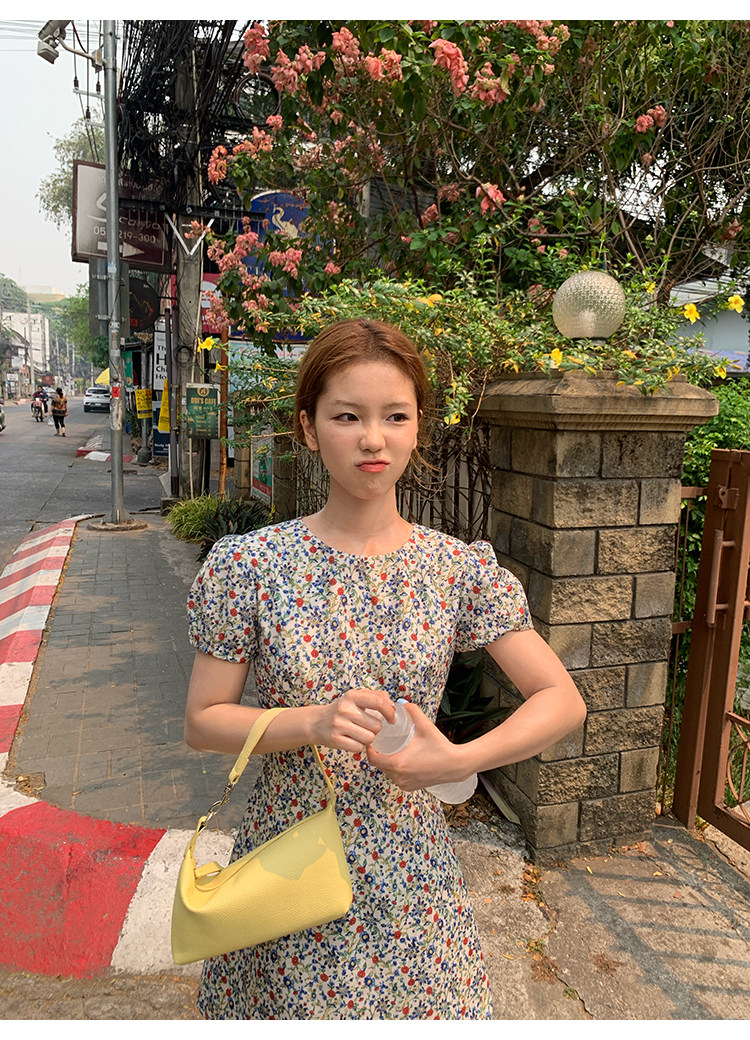 Tuuuh летнее платье с французским цветочным принтом, винтажное приталенное короткое А-силуэта с короткими рукавами для женщин