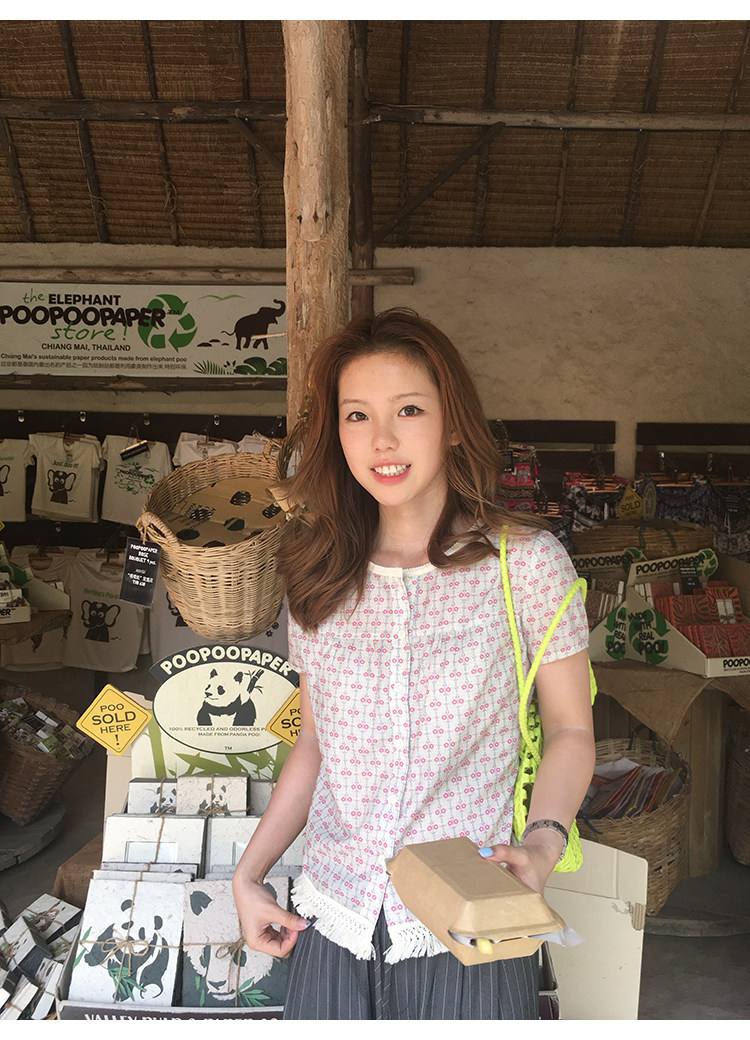 Tuuuh рубашка с короткими рукавами в цветочек женская винтажная корейский стиль весна-лето повседневная универсальная с бахромой стройнящая блузка