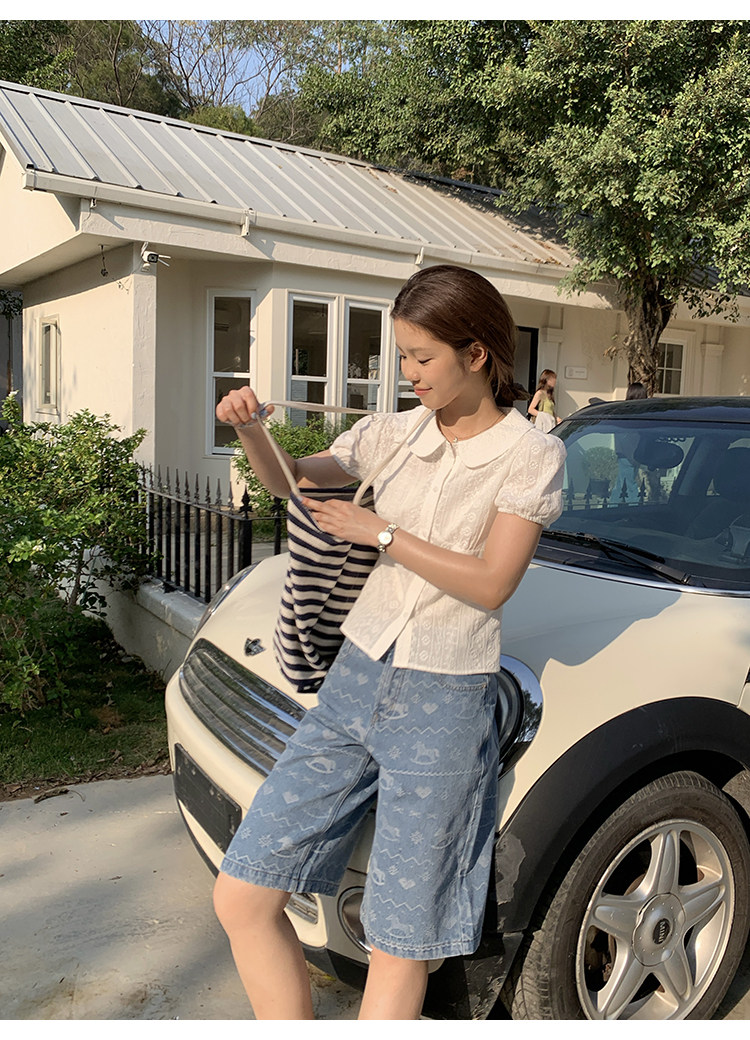 Tuuuh блузка белая с кукольным воротником и рукавами-буфами женская весна-лето французская кружевная жаккардовая милая рубашка