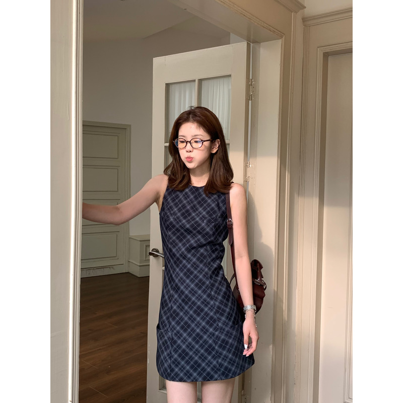Tuuuh Picture Book Sleeveless Vest Dress Women's Plaid American Retro Preppy Style Women's Clothing