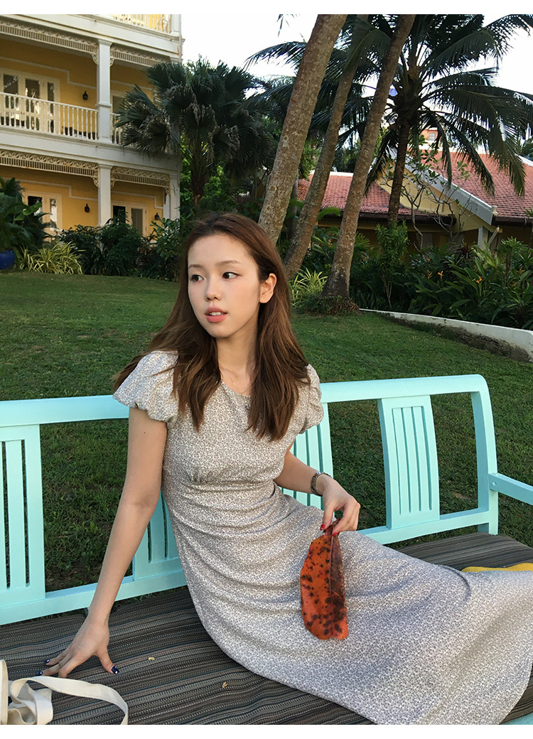 Tuuuh летнее платье с круглым вырезом и цветочным принтом, французские рукава-буфы, короткий рукав, универсальное платье средней длины