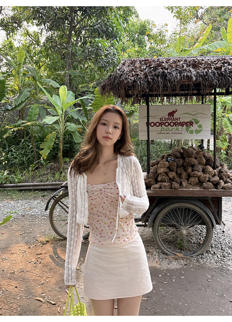 Tuuuh тонкий вязаный кардиган женский летний ажурный полупрозрачный короткий топ