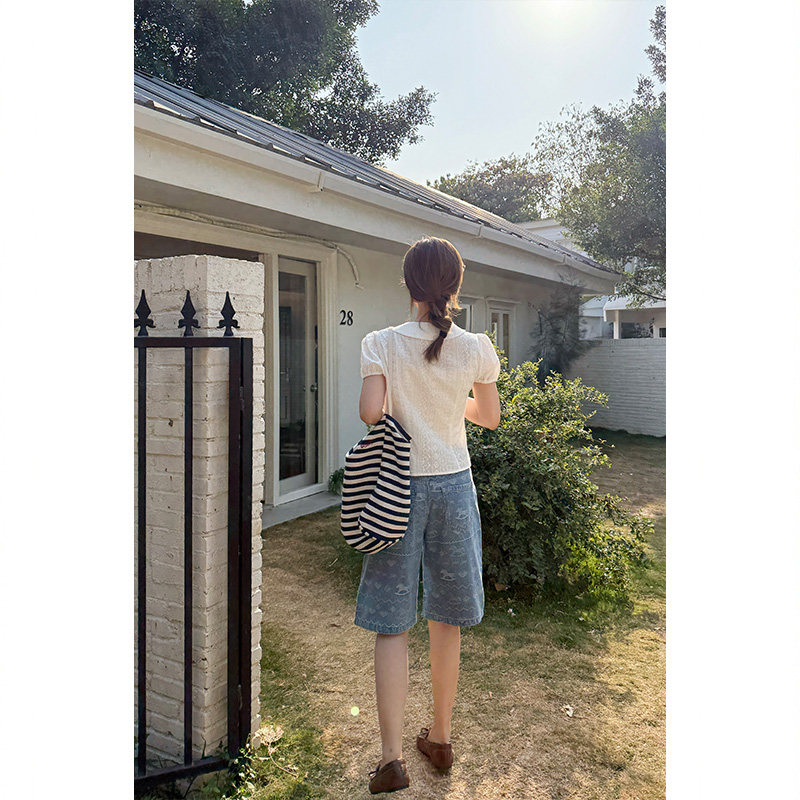 Tuuuh джинсовые шорты-капри женские весна-лето ретро широкие стройнящие повседневные брюки 2026 новинка