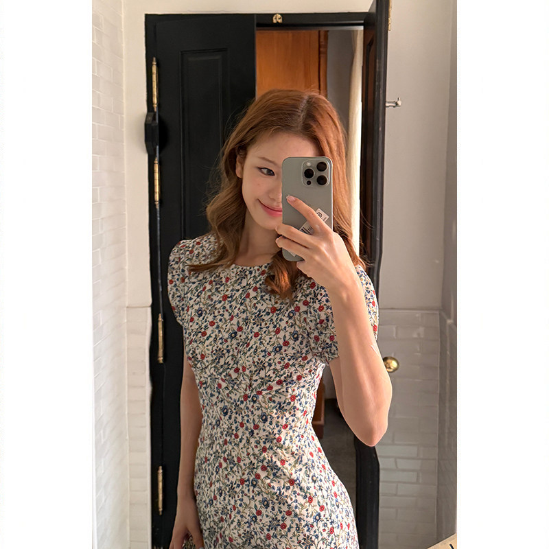 Tuuuh летнее платье с французским цветочным принтом, винтажное приталенное короткое А-силуэта с короткими рукавами для женщин