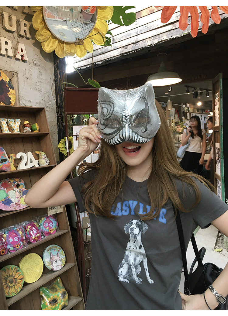 Tuuuh футболка женская с принтом собачки свободная с коротким рукавом 2026 летняя новинка американский ретро стиль