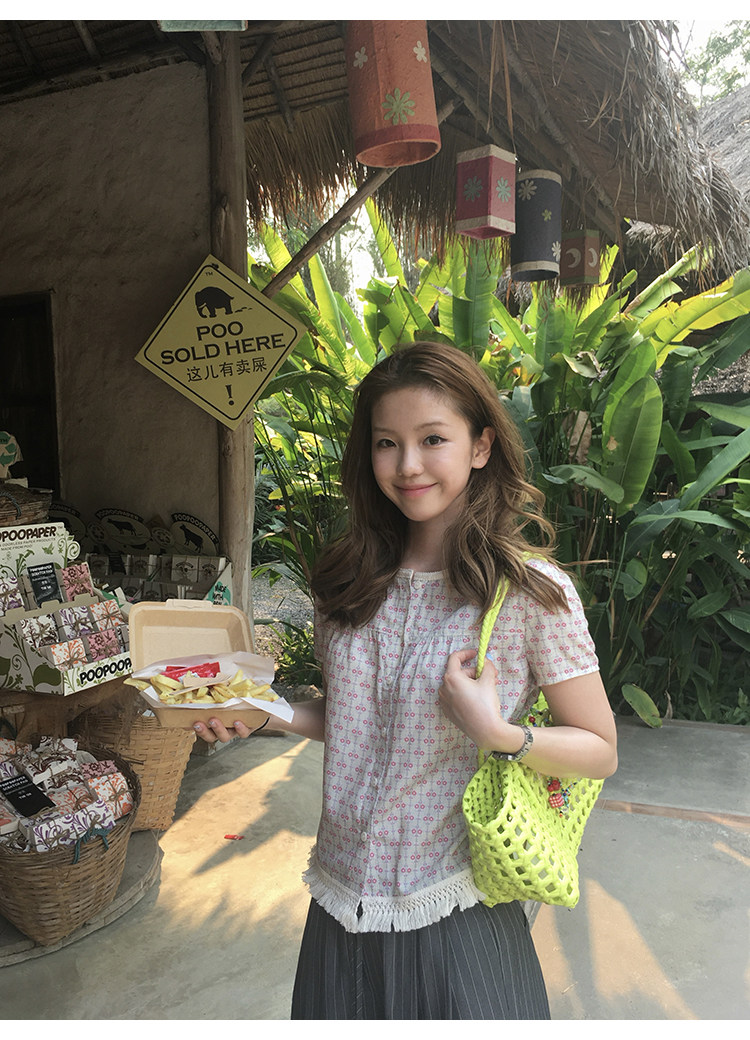 Tuuuh рубашка с короткими рукавами в цветочек женская винтажная корейский стиль весна-лето повседневная универсальная с бахромой стройнящая блузка