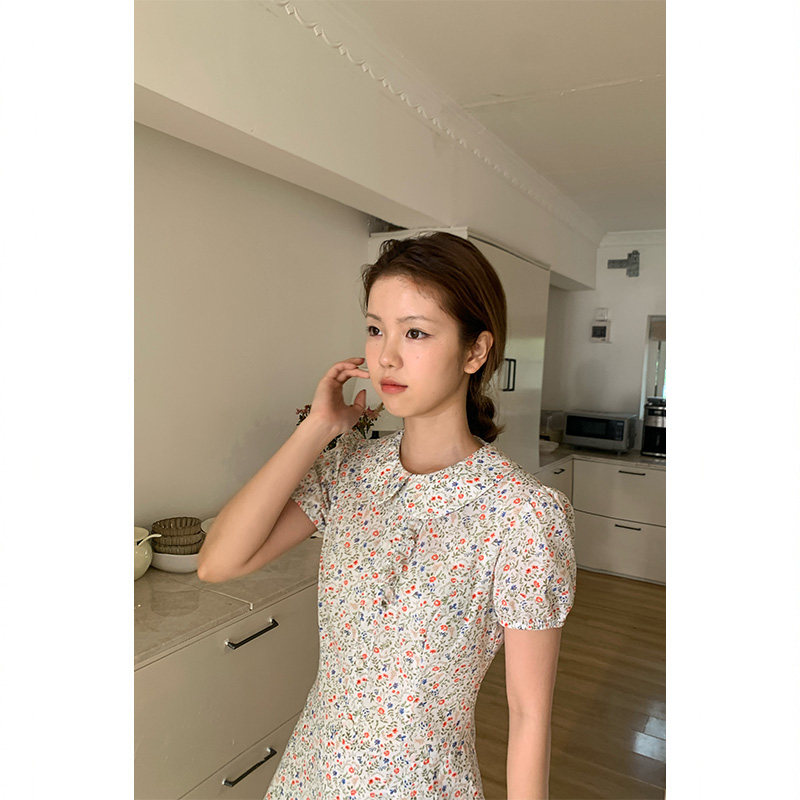 Tuuuh платье с воротником-жабо, рукавами-буфами и цветочным принтом женское весенне-летнее корейский стиль школьный стройнящее милое
