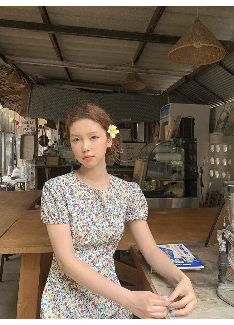 Tuuuh летнее платье с французским цветочным принтом, винтажное приталенное короткое А-силуэта с короткими рукавами для женщин