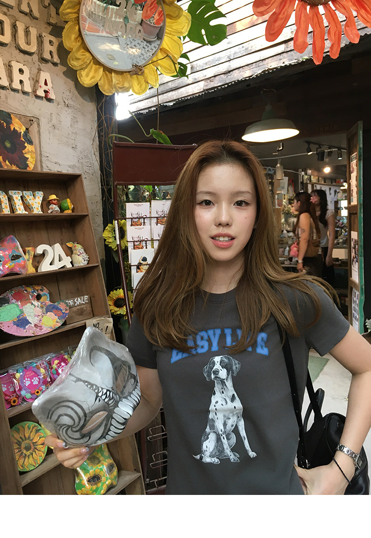 Tuuuh футболка женская с принтом собачки свободная с коротким рукавом 2026 летняя новинка американский ретро стиль