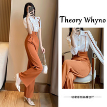 THEORY WHYNO Light luxury and capable temperament professional suit womens summer fashion shirt wide-leg pants two-piece set