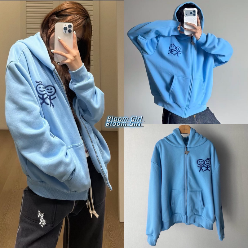 Korean Style Urban Sophistication Stick Figure Print Hooded Sweatshirt Cardigan Loose Women's Clothing Korean Style Urban Sophistication Stick Figure Print Hooded Sweatshirt Cardigan Loose Women's Clothing