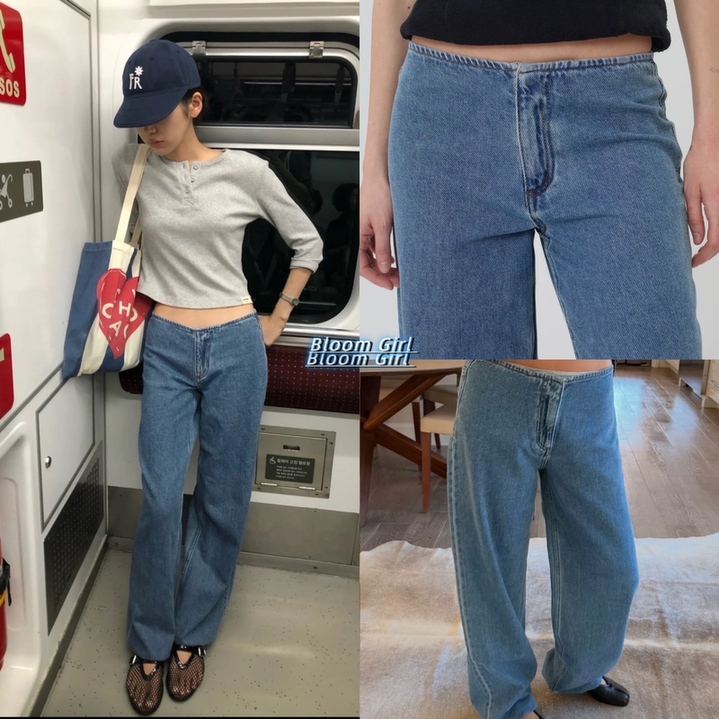 In Stock 26 New Styles Still Here Washed Blue Low-Rise Lightweight Breathable Straight-Leg Denim Jogger Pants