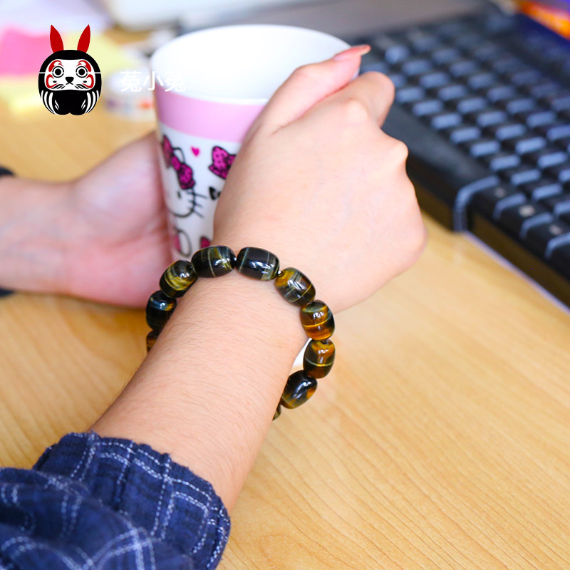 The Rabbit Male's Giant Constellation of Rabbit Male's Giant Tiger Eye Stone Crystal Ellipsoid Pearl Hand-made Tiger Eye Stone Bracelet