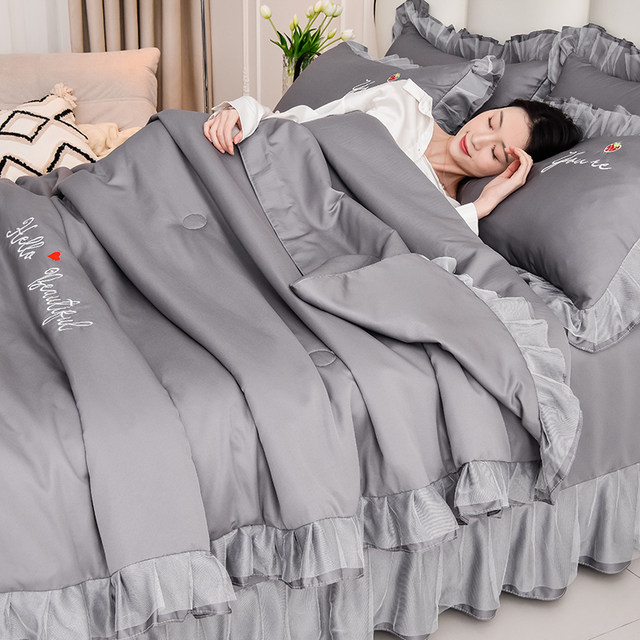 Xiaohongshu ແນະນໍາ Korean ice silk summer quilt four-piece summer silk tencel summer cooling quilt air-conditioned quilt silky smooth to sleep naked