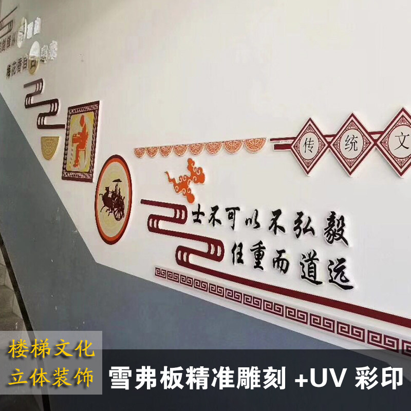 Campus corporate culture wall UV Schiffer board carving stairway corridor hollow tag beam decoration custom