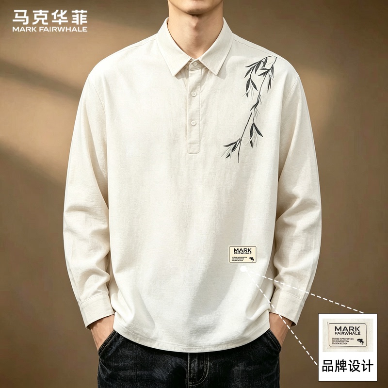 Mark Fairwhale Large Size Embroidered Long-Sleeve Shirt for Men, New Chinese Style Simple Top, Men's Shirt Jacket Mark Fairwhale Large Size Embroidered Long-Sleeve Shirt for Men, New Chinese Style Simple Top, Men's Shirt Jacket