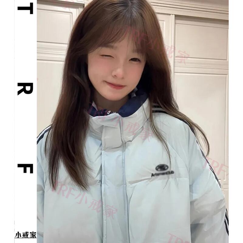 Light Blue Stand-Collar Cotton Jacket for Women, 2026 Winter Korean Style Thickened Warm Cotton Coat for Petite Students Light Blue Stand-Collar Cotton Jacket for Women, 2026 Winter Korean Style Thickened Warm Cotton Coat for Petite Students