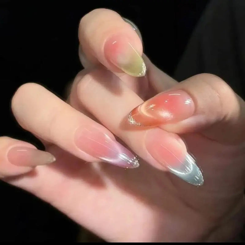 〖Vitality Candy〗 Spring and Summer Dopamine Rainbow High-End Handmade Wearable Nails Phototherapy Nails Enhance Complexion Cat Eye