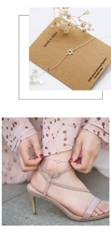 S925 sterling bạc sáu sao vòng chân nữ Hàn Quốc đơn giản tính khí ngôi sao mặt dây chuyền quà tặng sinh viên đa năng Sen - Vòng chân