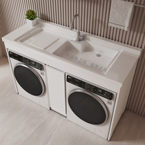 Customized balcony double washing machine cabinet with washboard combination space aluminum laundry wardrobe integrated laundry pool with dryer