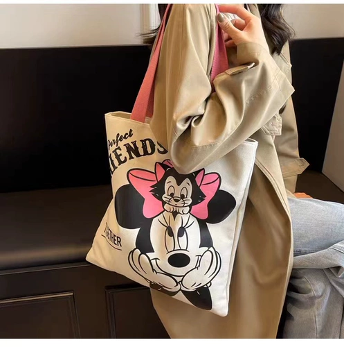 Шоппер, мультяшная вместительная и большая льняная сумка, сумка на одно плечо, подходит для студента