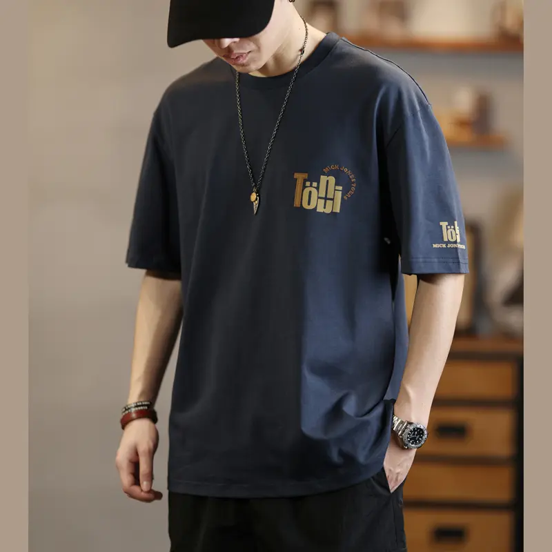 MR.MUDI アメリカンレトロ ヘビーウェイト ピュアコットン カジュアル 半袖Tシャツ メンズ、夏用ハイエンドプリント