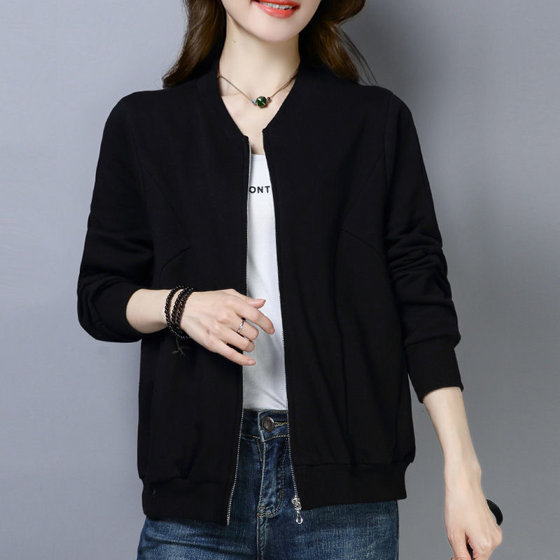 Big Brand 2023 Autumn New Black Short Jacket for Women, Korean Style Casual Jacket, Plus-Size Women's Sports Cardigan Jacket