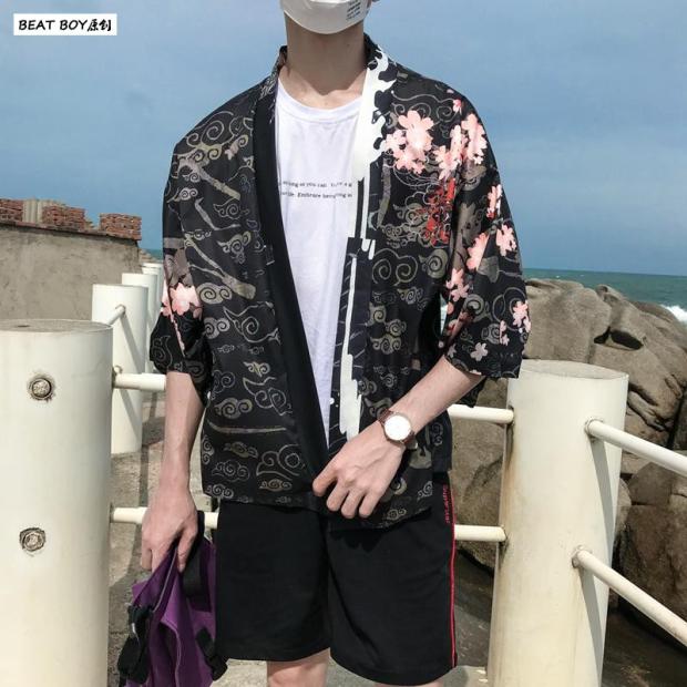 Áo choàng Nhật Bản áo sơ mi ulzzang Hàn Quốc thương hiệu lỏng lẻo cổng gió ins siêu lửa kimono cardigan áo khoác mỏng nam và nữ áo sơ mi ngắn tay