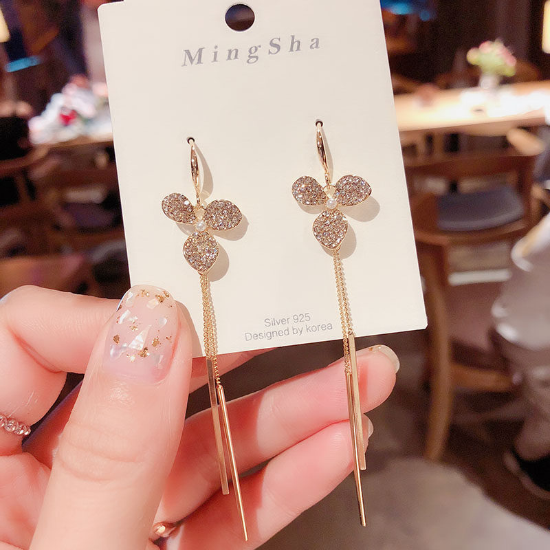 South Korea's Dongdaemun new temperament personality wild long version tassel petal ear hook earrings earrings female simple fashion earrings