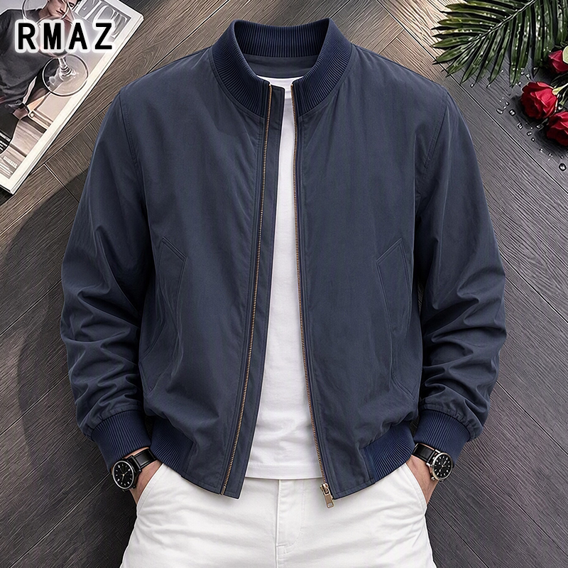 High-End Navy Blue Stand-Up Collar Bomber Jacket for Men, Spring and Autumn 2026 New Slim-Fit Baseball Jacket Top