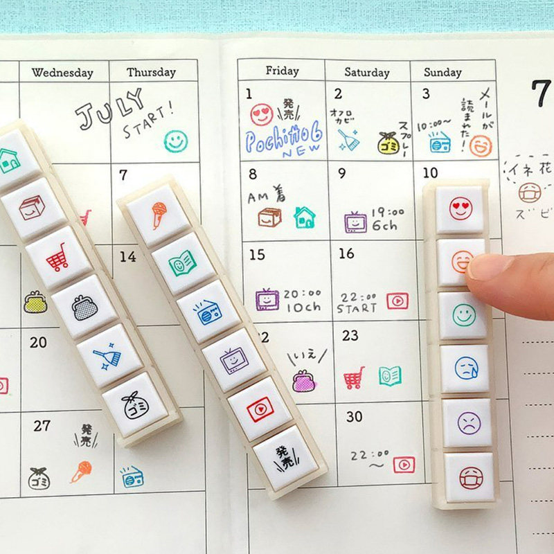 女子博日本kodomo印章浸透六联无需印台按键式手帐专用可爱图标