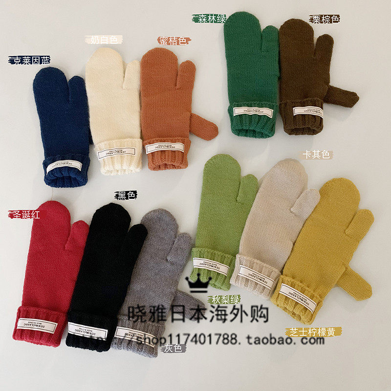 Japanese GP cute and fashionable split-finger gloves warm solid color wool winter hand guard knitted gloves couple models