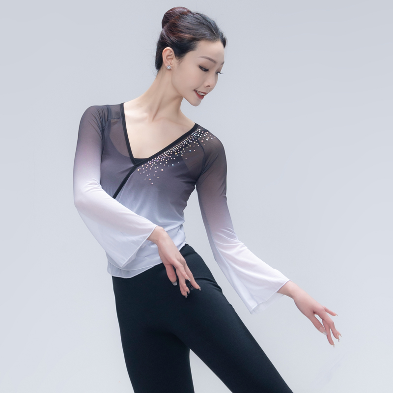 Classical Dance Dancer Costume Woman Long Sleeve Lacing Body Rhyme Clothing National Base Precept Color Practice Kungfu Coat Women