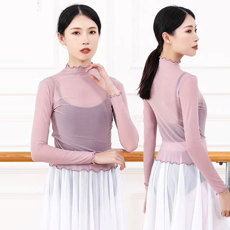 Ballet dance mesh top female adult training suit high-necked elastic body suit ballet body rhyme base training suit self-cultivation
