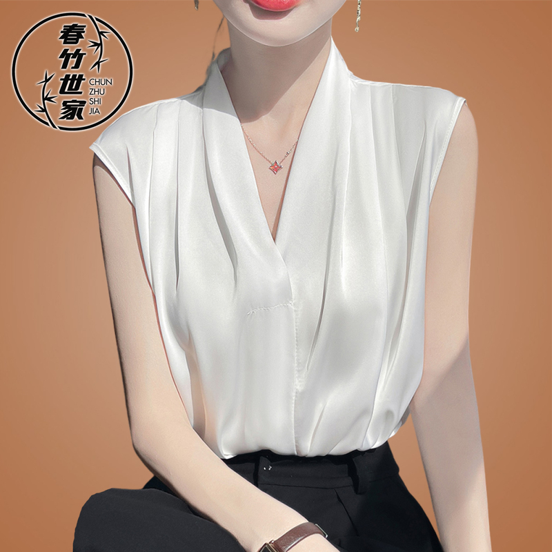 Hangzhou Xiangyun Silk Top, Young Style Silk Suit Collar Short-Sleeve T-Shirt for Women, Summer High-End Brand Sleeveless Blouse