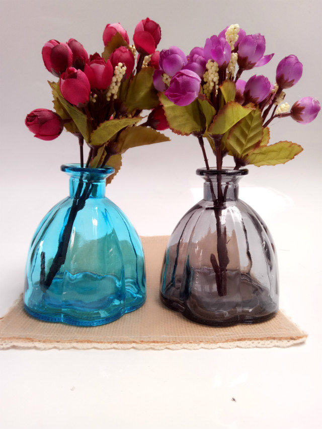 Creative European-style color small mouth pumpkin vase home decoration vase vertical striped glass vase hydroponic bottle