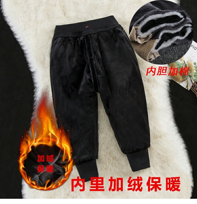 Bé trai cộng với quần nhung bé quần nhung kẻ mùa đông thu đông mặc quần trẻ em dày trẻ em phiên bản Hàn Quốc quần baggi bé gái