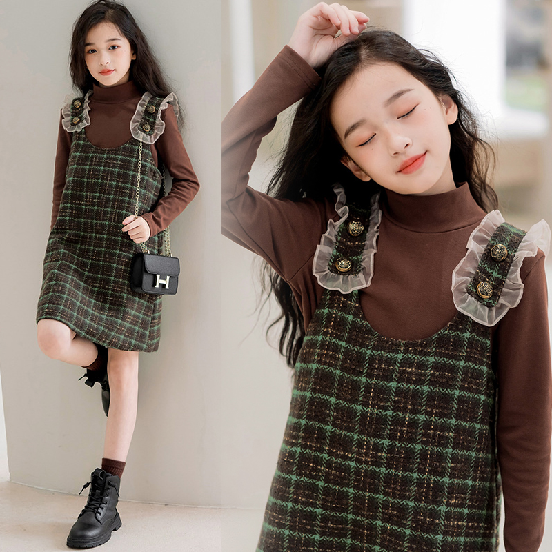 Female child small scents windy with dress clip cotton thickened autumn and winter style Fancy Dress Girl girl harness Vest Skirt-Taobao