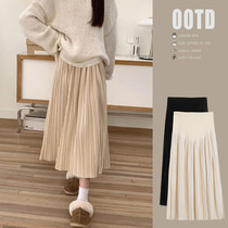 Maternity skirt spring outer wear fashionable mid-length pleated skirt high waist slimming versatile A-line skirt spring wear