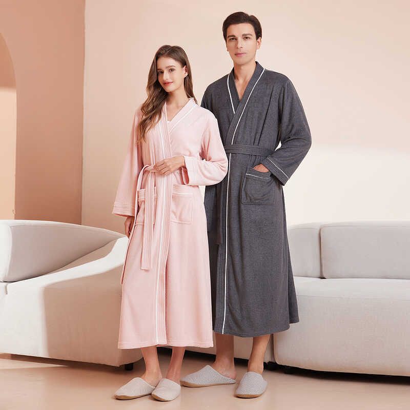 2024 All-Season Bathrobe for Men and Women, Towel Material Bathrobe, Long-Sleeved Long Bath Towel, Couple's Nightgown, Absorbent and Quick-Drying