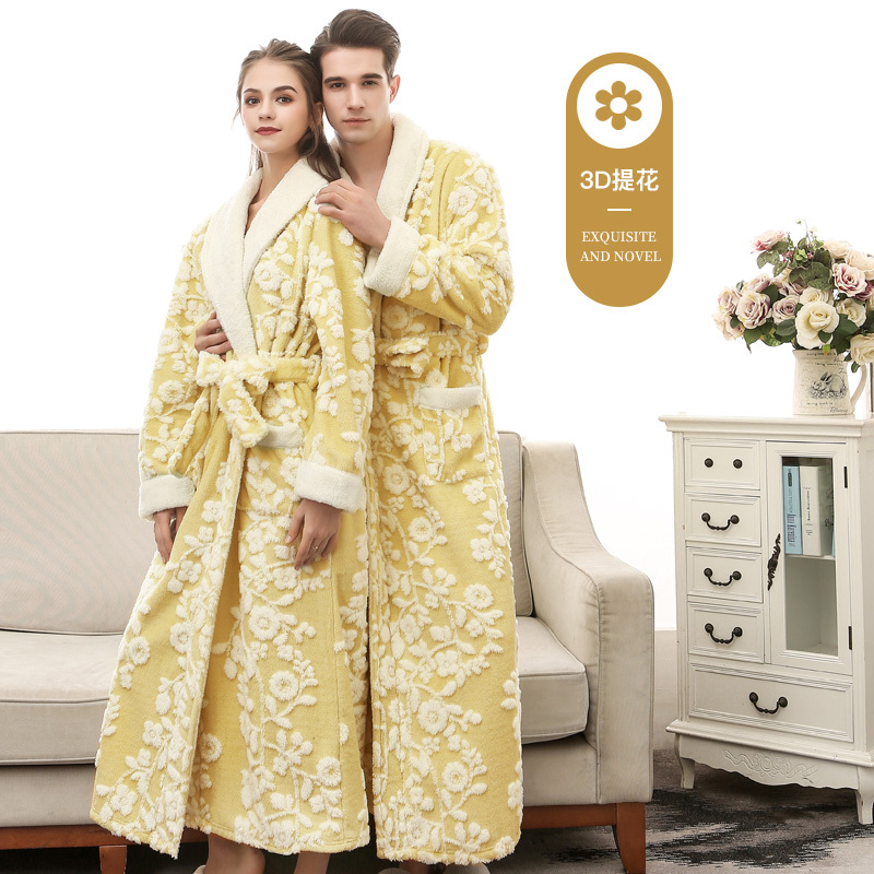 Autumn and Winter Double-Layer Composite Printed Thickened Warm Couple's Bathrobe, Women's Winter Extra-Long Flannel Bathrobe, Men's Pajamas Autumn and Winter Double-Layer Composite Printed Thickened Warm Couple's Bathrobe, Women's Winter Extra-Long Flannel Bathrobe, Men's Pajamas