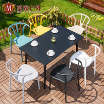 Nordic dining chair Net red outdoor milk tea shop courtyard garden leisure balcony outdoor plastic chair backrest round table chair
